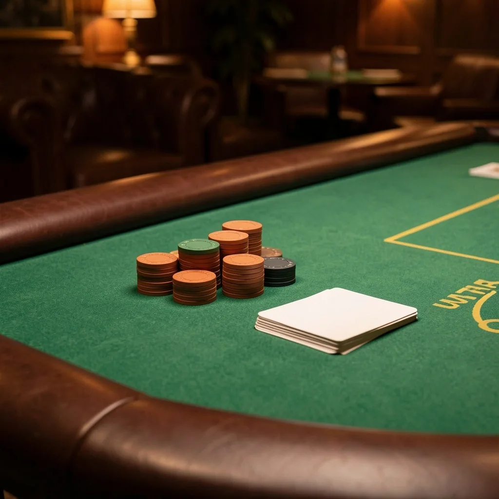 Detal stołu pokerowego z żetonami