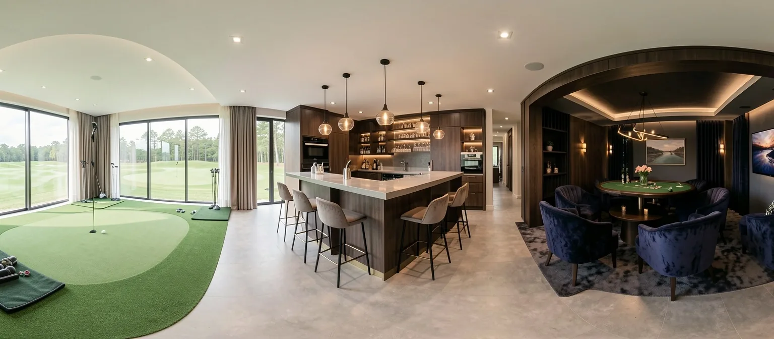 Panoramiczny widok przejścia ze studia do lounge