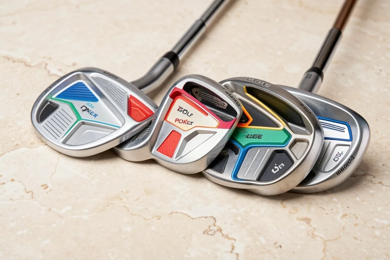 Zestaw żelaz golfowych Cobra na jasnej powierzchni